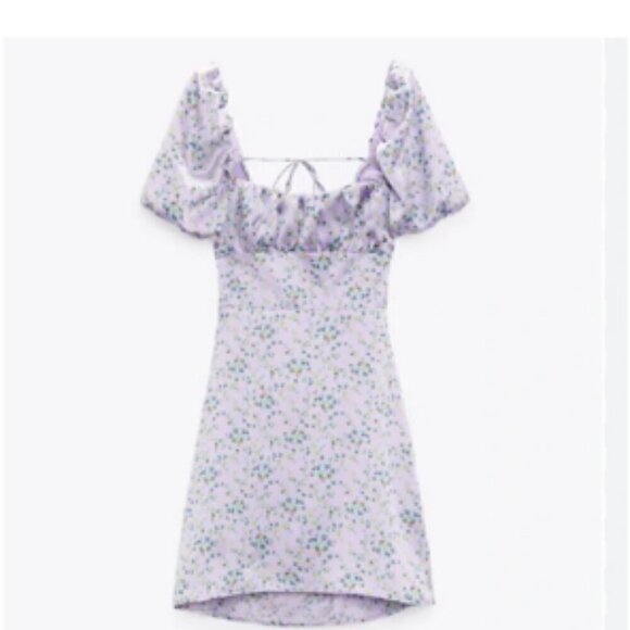 Zara Corset Back Puff Sleeve Satin Mini Dress Medium - Picture 8 of 8